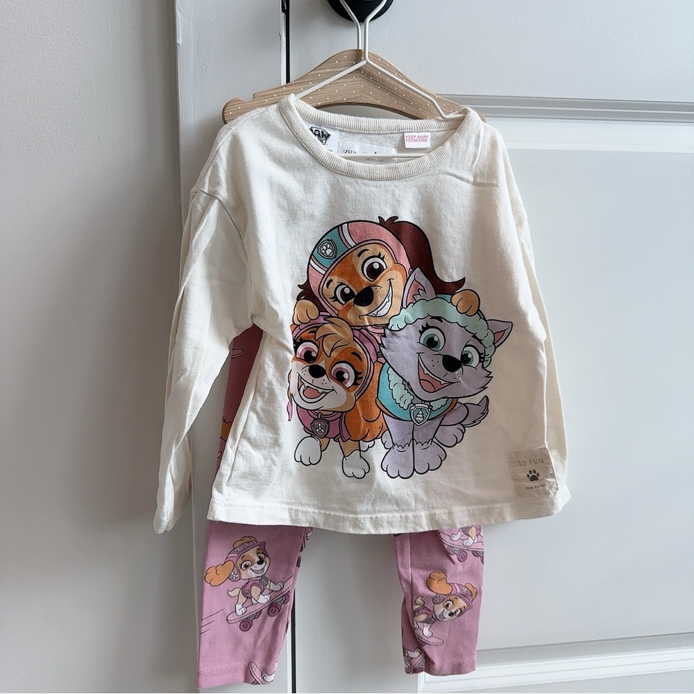 Zara Kids Pajamas with Cartoon Print - White and Pink